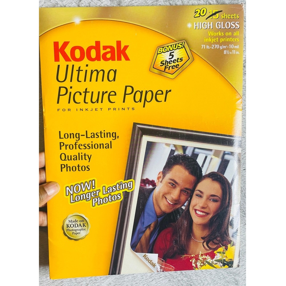 Kodak Ultima Picture Paper High Gloss Inkjet 8.5x11 20 Sheets 10mil 8441933